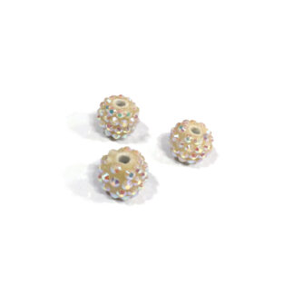 Round cream porcelain beads with iridescent studs - diametre 14 mm - 3 pieces