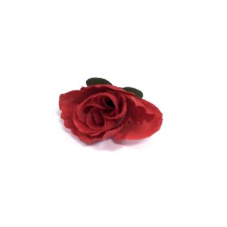 Red fabric rose with green sepals - size 40 mm