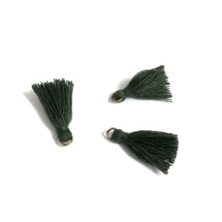Dark green cotton tassel with metal ring - length 35 mm - 4 pieces