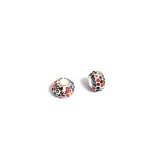 Colourful rhinestones white and silvery metal bead - size 13 mm