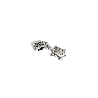 Silvery metal turtle pendant spacer bead - size 12 x 30 mm