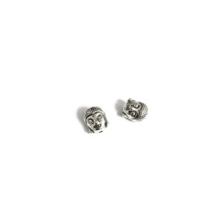 Silvery metal Buddha head beads - size 9 x 11 mm - 2 pieces