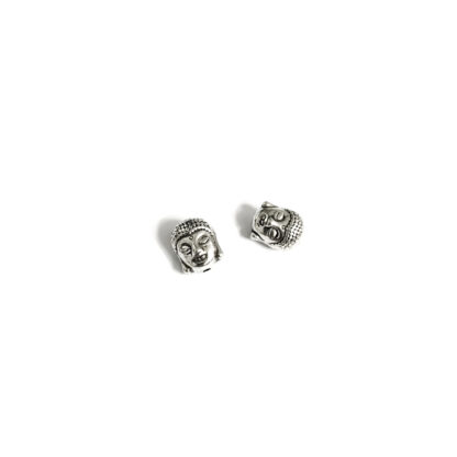 Silvery metal Buddha head beads - size 9 x 11 mm - 2 pieces