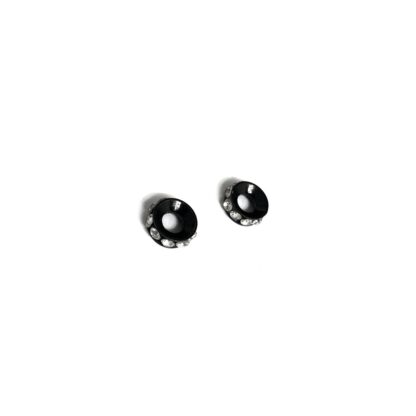 Flat round black spacer beads with clear rhinestone - diametre 10 mm - 3 pieces