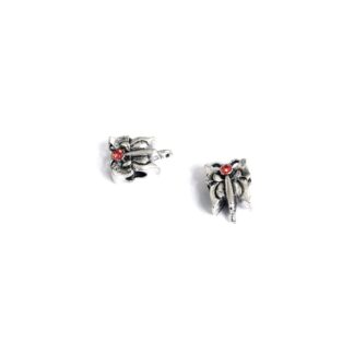 Red rhinestones silvery metal bead - size 10 x 12 mm
