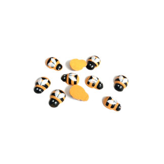 Flat-back black white orange wooden bees - size 11 x 15 mm - 10 pieces