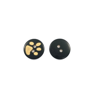 Two-hole round cream paw print black buttons - diametre 15 mm - 4 pieces