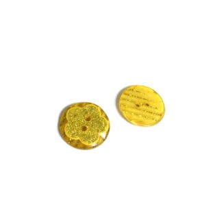 Glittery flower round yellow plastic buttons - diametre 20 mm - 2 pieces
