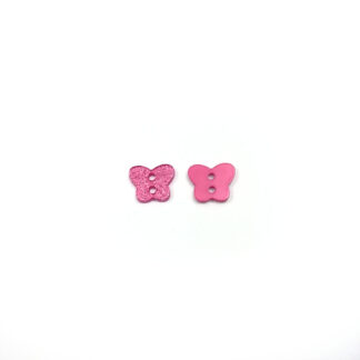 Glittery reddish pink butterfly plastic buttons - size 10 x 12 mm - 4 pieces