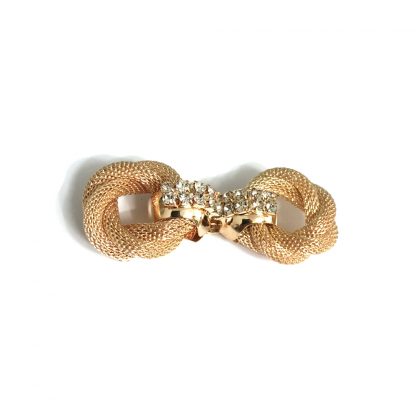 Clear rhinestones golden metal mesh buckle - size 25 x 63 mm