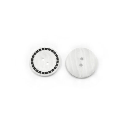 Two-hole black edge round white plastic button - diametre 25 mm