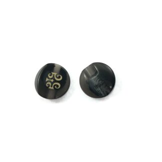 Round golden floral pattern black plastic button - diametre 17 mm