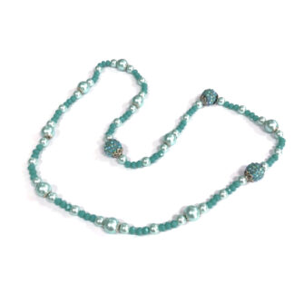 Pearly round aqua and faceted greenish blue beads necklace - size 6 - 14 mm - length 76 cm