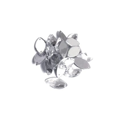 Faceted eye flat-back silvery sew-on rhinestones - size 7 х 15 mm - 10 pieces