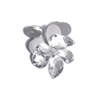 Faceted drop flat-back silvery sew-on rhinestones - size 25 х 18 mm - 10 pieces