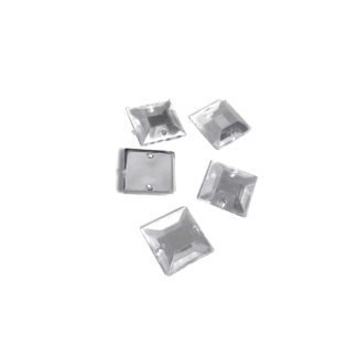 Faceted square flat-back silvery sew-on rhinestones - size 12 mm - 5 pieces