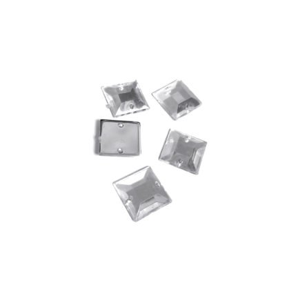 Faceted square flat-back silvery sew-on rhinestones - size 12 mm - 5 pieces