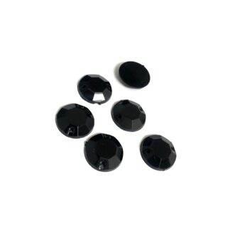 Faceted round flat-back black sew-on rhinestones - diametre 14 mm - 5 pieces