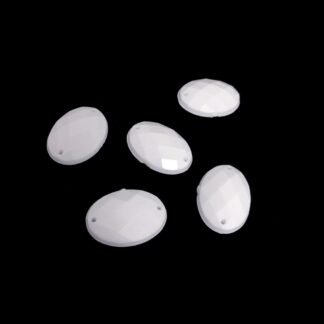 Faceted oval flat-back white sew-on rhinestones - size 18 x 25 mm - 5 pieces