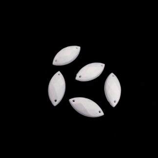 Faceted flat-back white eye sew-on rhinestones - size 9 x 20 mm - 5 pieces