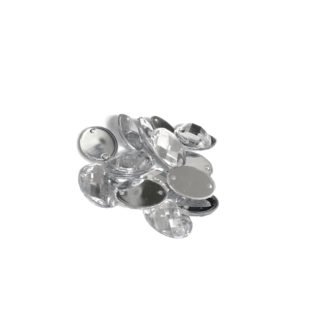 Faceted oval flat-back silvery sew-on rhinestones - size 10 х 14 mm - 10 pieces