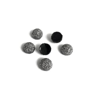 Flat-back glittery round silvery black with studs cabochons - diametre 12 mm - 6 pieces
