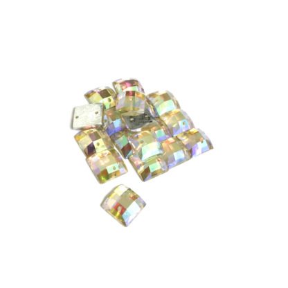 Faceted square flat-back iridescent yellow sew-on rhinestones - size 10 mm - 5 pieces