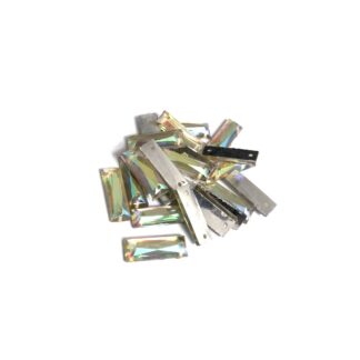 Faceted rectangular silvery flat-back iridescent yellow sew-on rhinestones - size 5 х 15 mm - 5 pieces