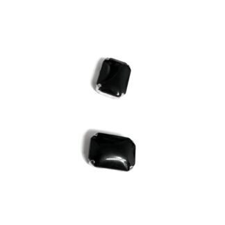 Silvery metal claws cup faceted black sew-on rectangular rhinestones - size 12 х 18 mm