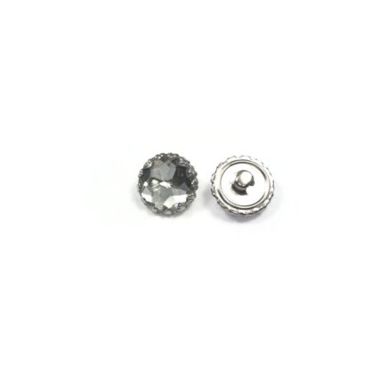 Faceted clear rhinestone dome silvery metal shank button - diametre 17 mm