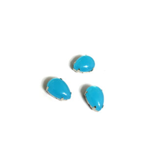Silvery metal claws cup drop greenish light blue sew-on rhinestones - size 10 х 14 mm - 3 pieces