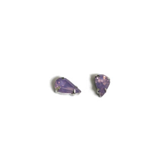 Silvery metal claws cup faceted drop violet sew-on rhinestones - size 8 х 12 mm - 2 pieces
