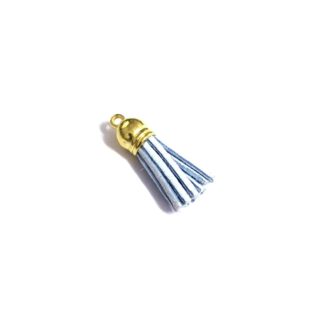Light blue suede tassel with golden metal head and ring - length 35 mm