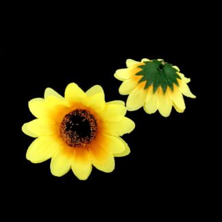 Yellow fabric sunflower with green plastic sepals - size 70 mm