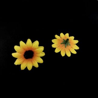 Yellow and orange fabric sunflower with green plastic sepals - size 40 mm - 2 pieces