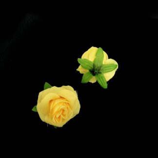 Yellow fabric rose with green sepals - size 50 mm