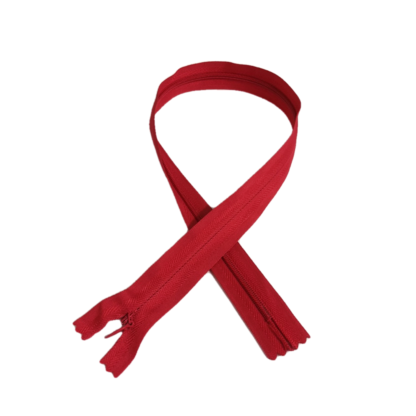 Red invisible zipper with plastic teeth and metal slider - length 50 cm