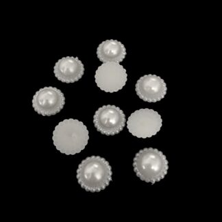 Pearly flat-back round white plastic cabochons - diametre 16 mm