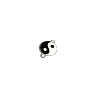 Black white ying yang silvery metal connector - diametre 22 mm