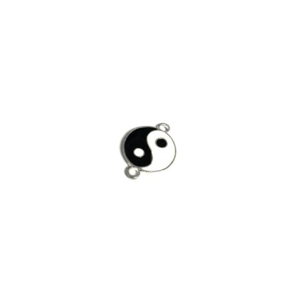 Black white ying yang silvery metal connector - diametre 22 mm