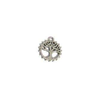 Silvery metal tree round pendant - diametre 18 mm