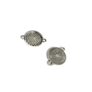 Silvery metal round connector with glass dome cabochon - size 27 mm