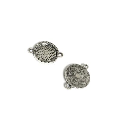 Silvery metal round connector with glass dome cabochon - size 27 mm