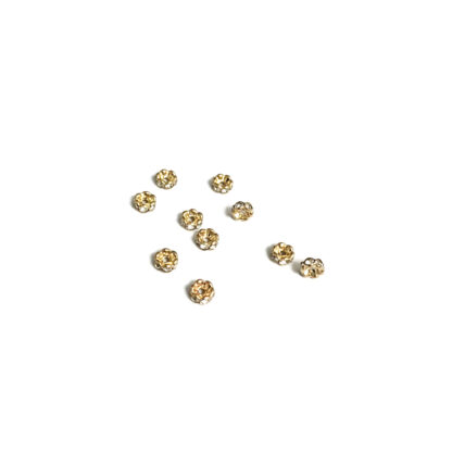 Flat round golden metal spacer bead with clear rhinestone - diametre 4 mm - 10 pieces