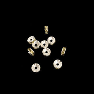 Flat round silvery spacer beads with yellow rhinestone - diametre 7.5 mm - 10 pieces