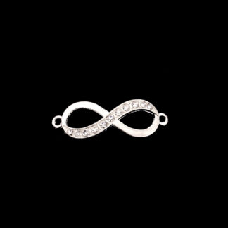 Clear rhinestones silvery metal infinity connector - size 13 x 38 mm