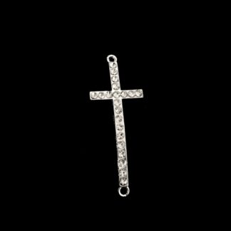 Clear rhinestones silvery metal cross connector - size 16 x 42 mm