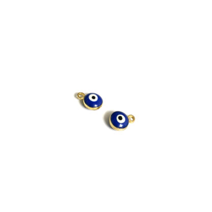 Blue white and black round evil eye golden metal pendants - size 9 mm - 2 pieces