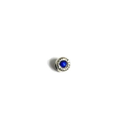 Faceted blue rhinestones LOVE IS FOREVER silvery metal bead - diametre 10 mm