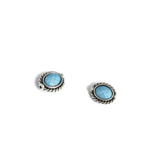 Light blue rhinestones oval silvery metal bead - size 13 x 15 mm
